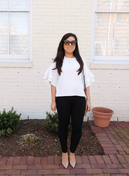 zara white top with ruffle sleeves