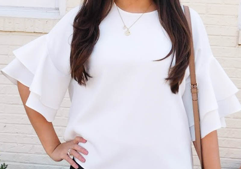 zara white top with ruffle sleeves