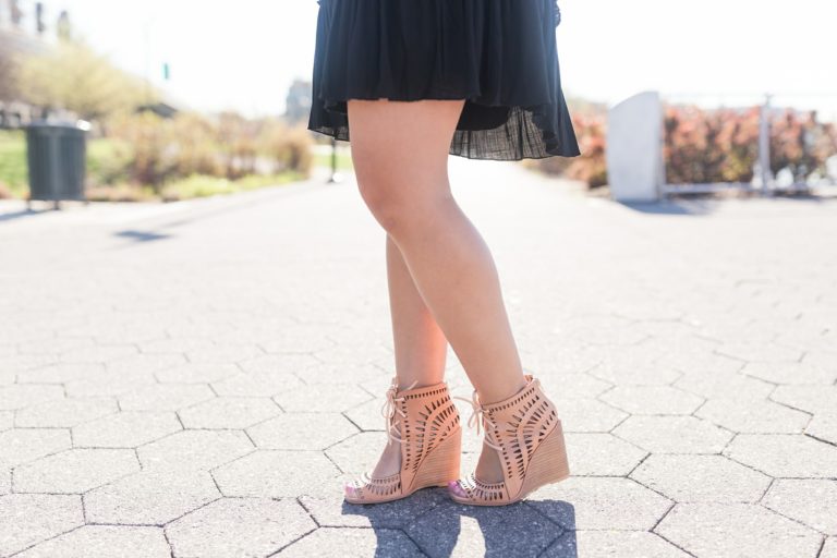 The Cutest Black Dress + Cutout Wedges - Stylista Esquire