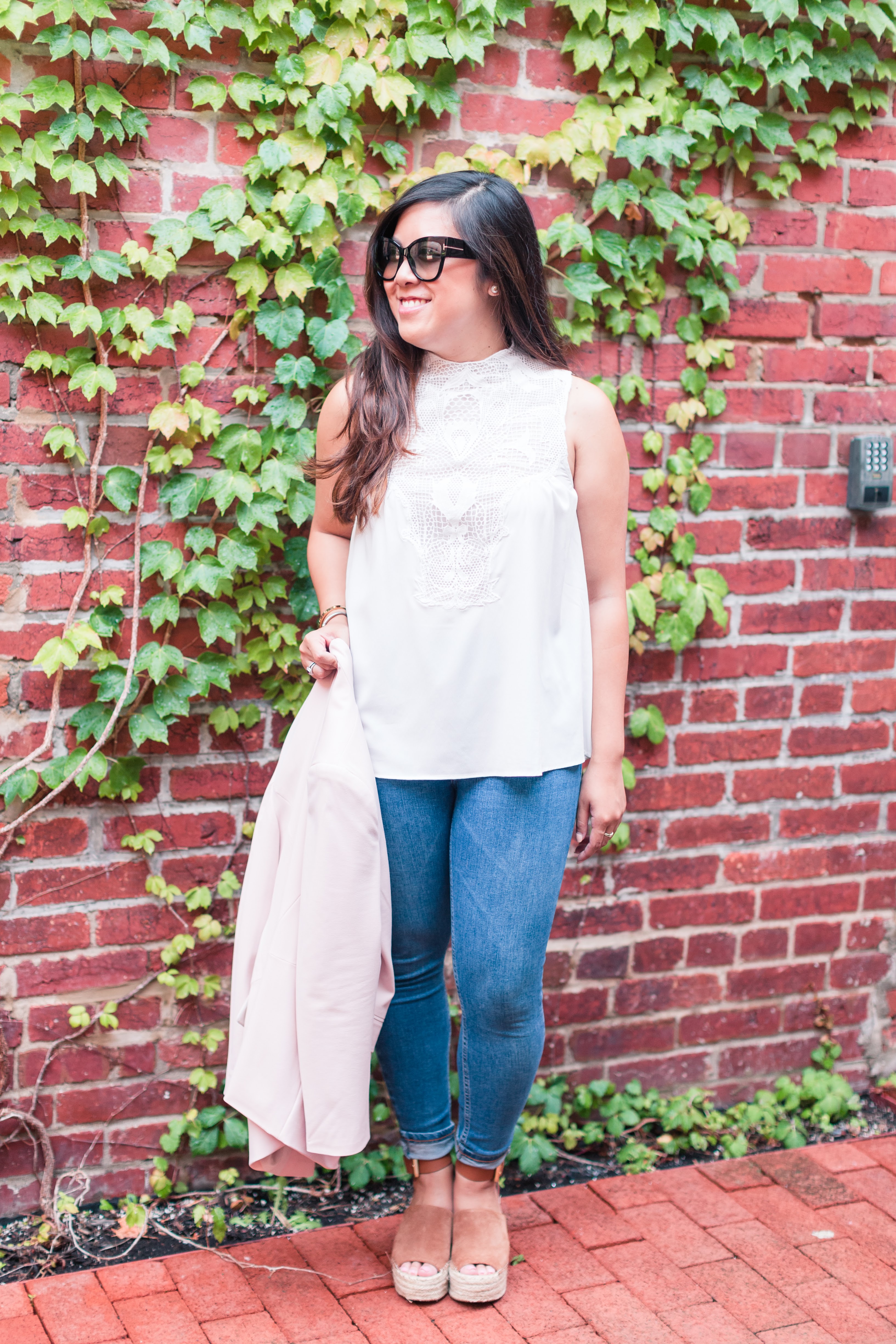 Blush Blazer + Lace Top - Stylista Esquire - @stylistaesquire